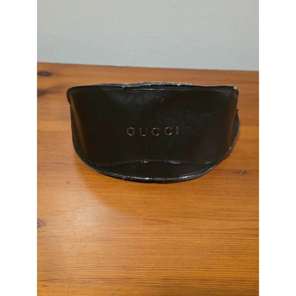 Gucci Vintage Black Hard Clamshell Sunglasses Case Gold Logo Eyewear Protector